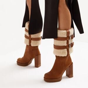 Christian Louboutin Brodeback Shearling Platform Block Heel Boots Womens EU 40